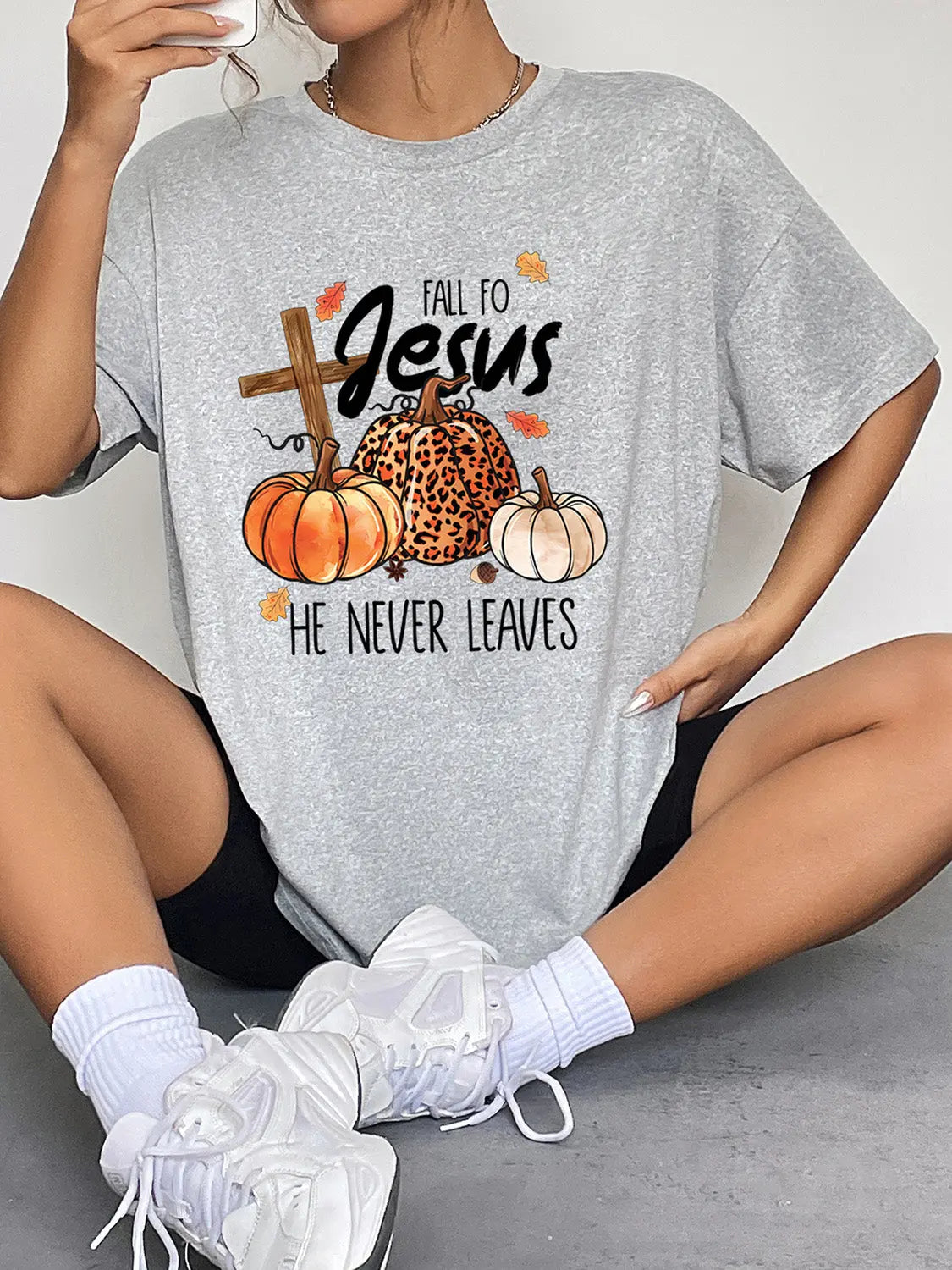 Round Neck Short Sleeve Fall Season Graphic T-Shirt - Scarlett's Riverside Boutique 