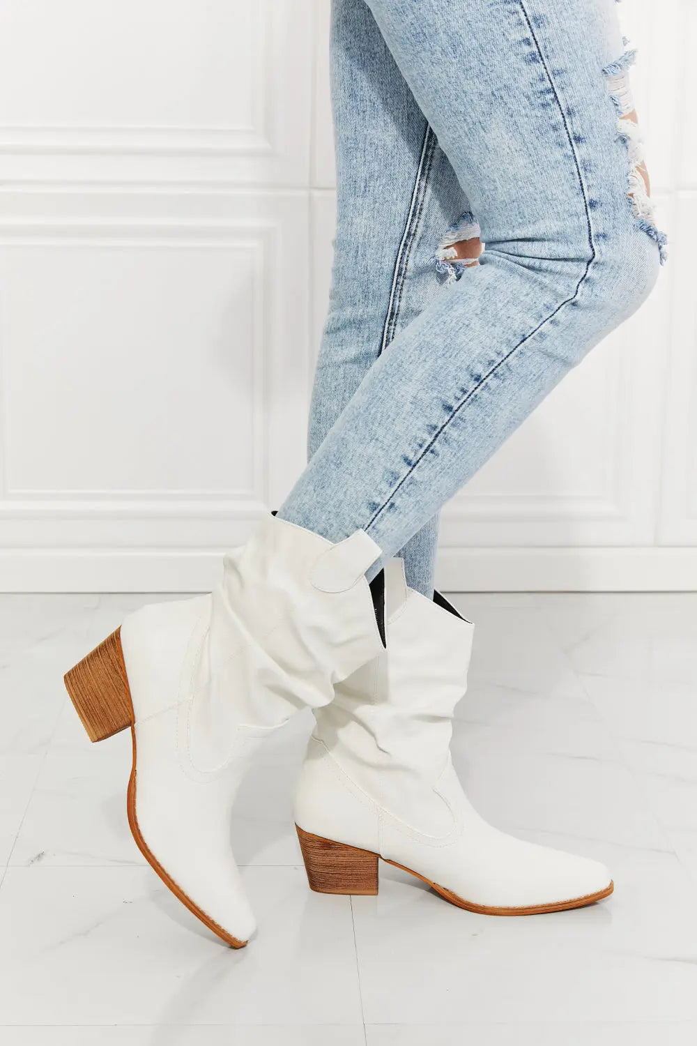 MMShoes Better in Texas Scrunch Cowboy Boots in White - Scarlett's Riverside Boutique 