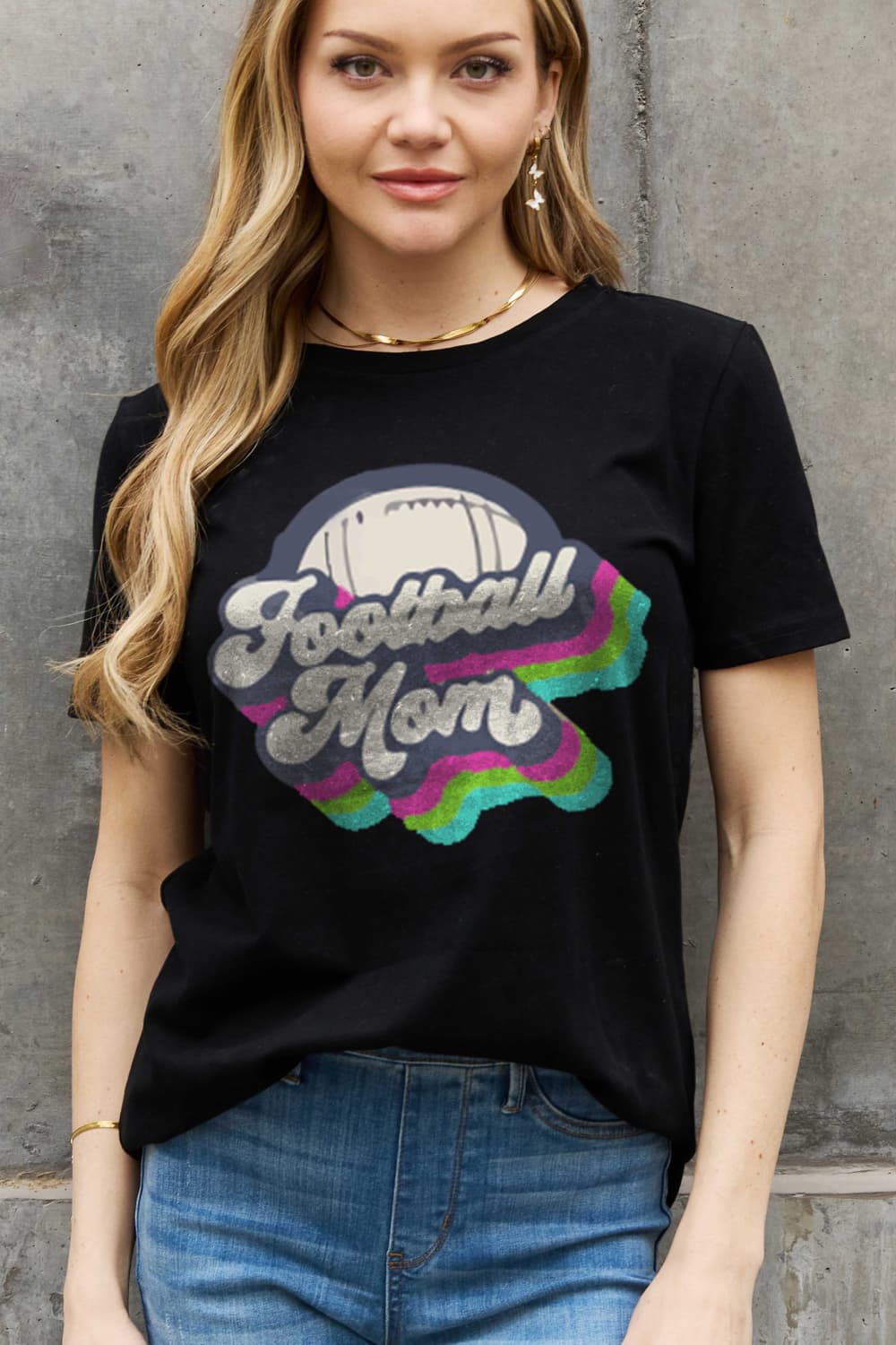 Simply Love Full Size FOOTBALL MOM Graphic Cotton Tee - Scarlett's Riverside Boutique 