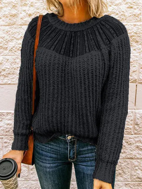 Round Neck Rib-Knit Sweater - Scarlett's Riverside Boutique 