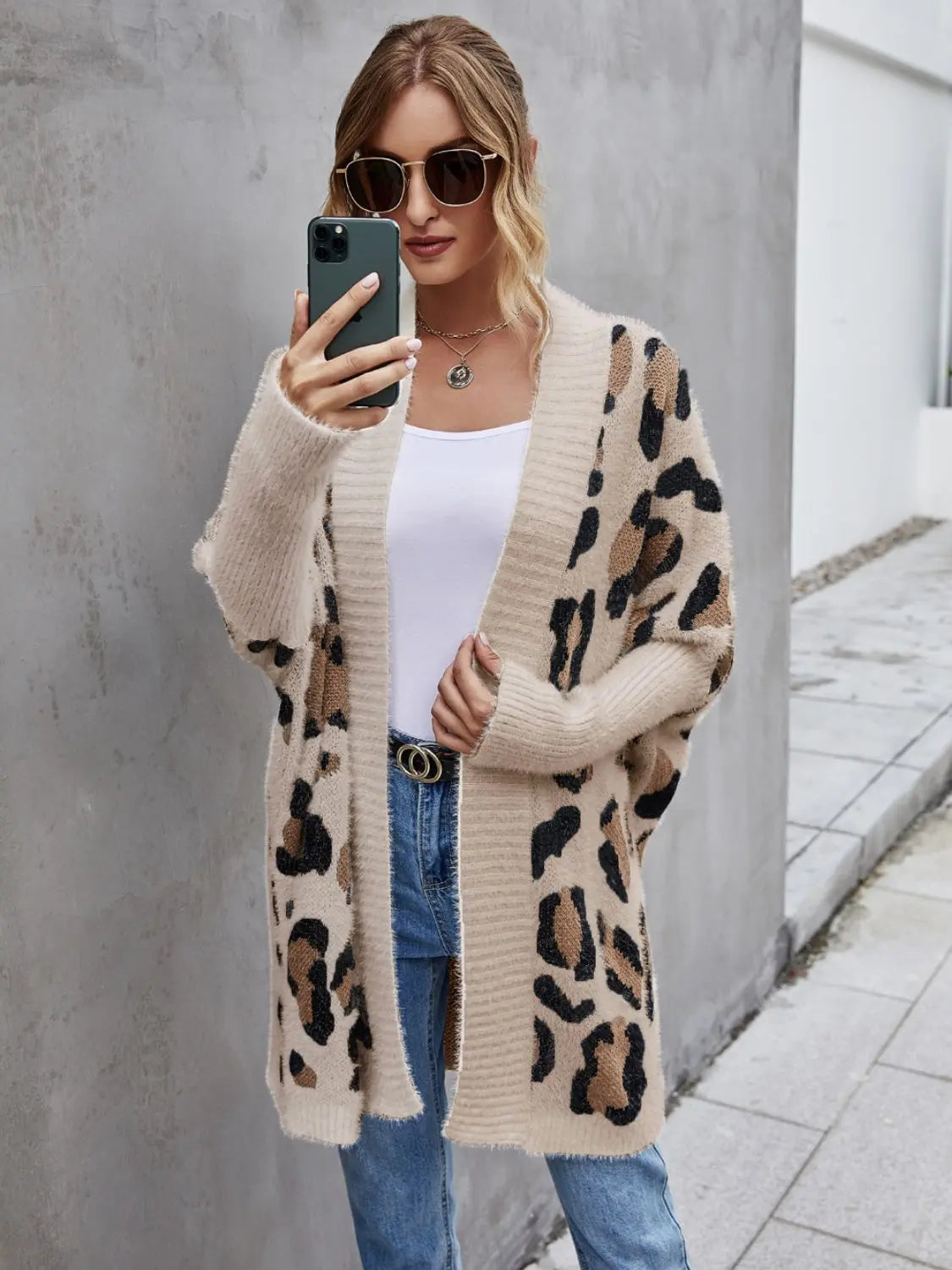 Leopard Pattern Fuzzy Cardigan - Scarlett's Riverside Boutique 