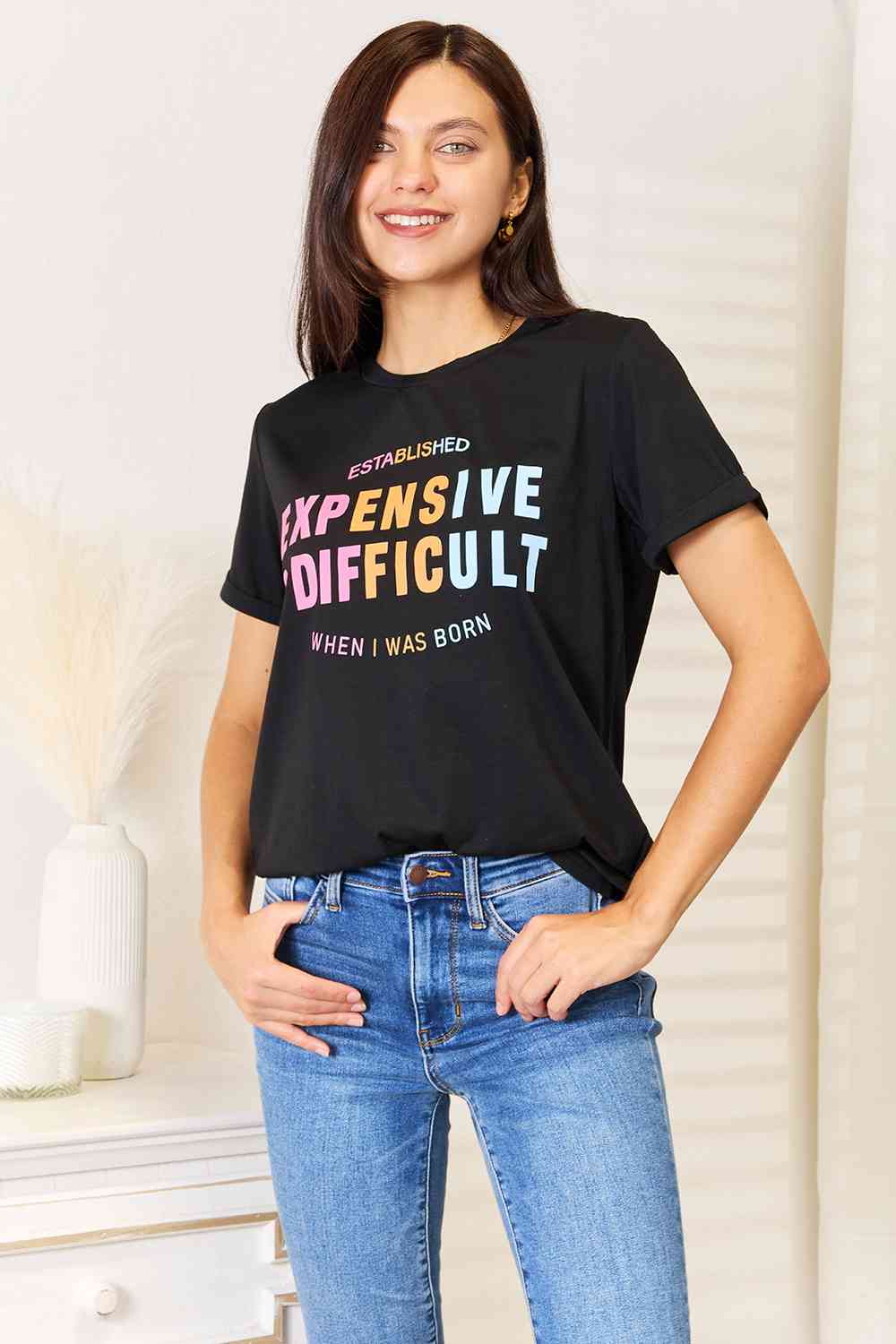 Simply Love Slogan Graphic Cuffed Sleeve T-Shirt - Scarlett's Riverside Boutique 