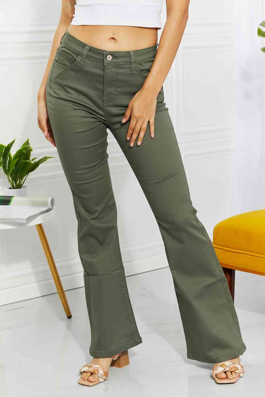 Zenana Clementine Full Size High-Rise Bootcut Jeans in Olive - Scarlett's Riverside Boutique 
