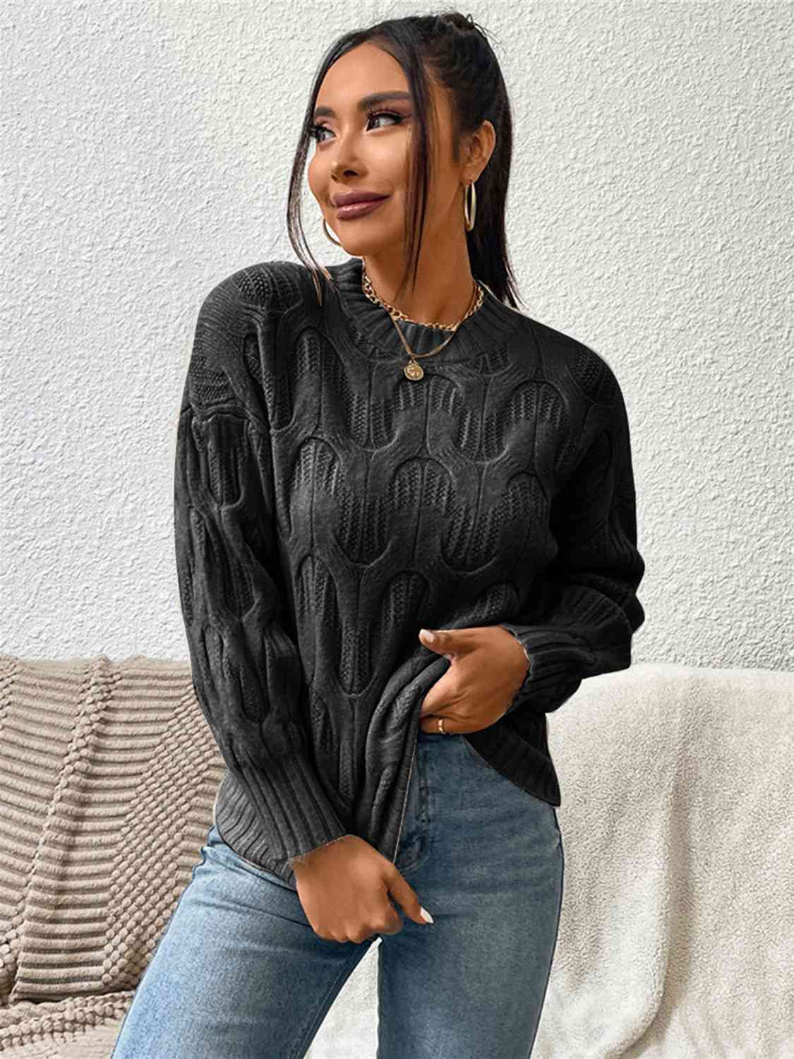 Round Neck Long Sleeve Sweater - Scarlett's Riverside Boutique 