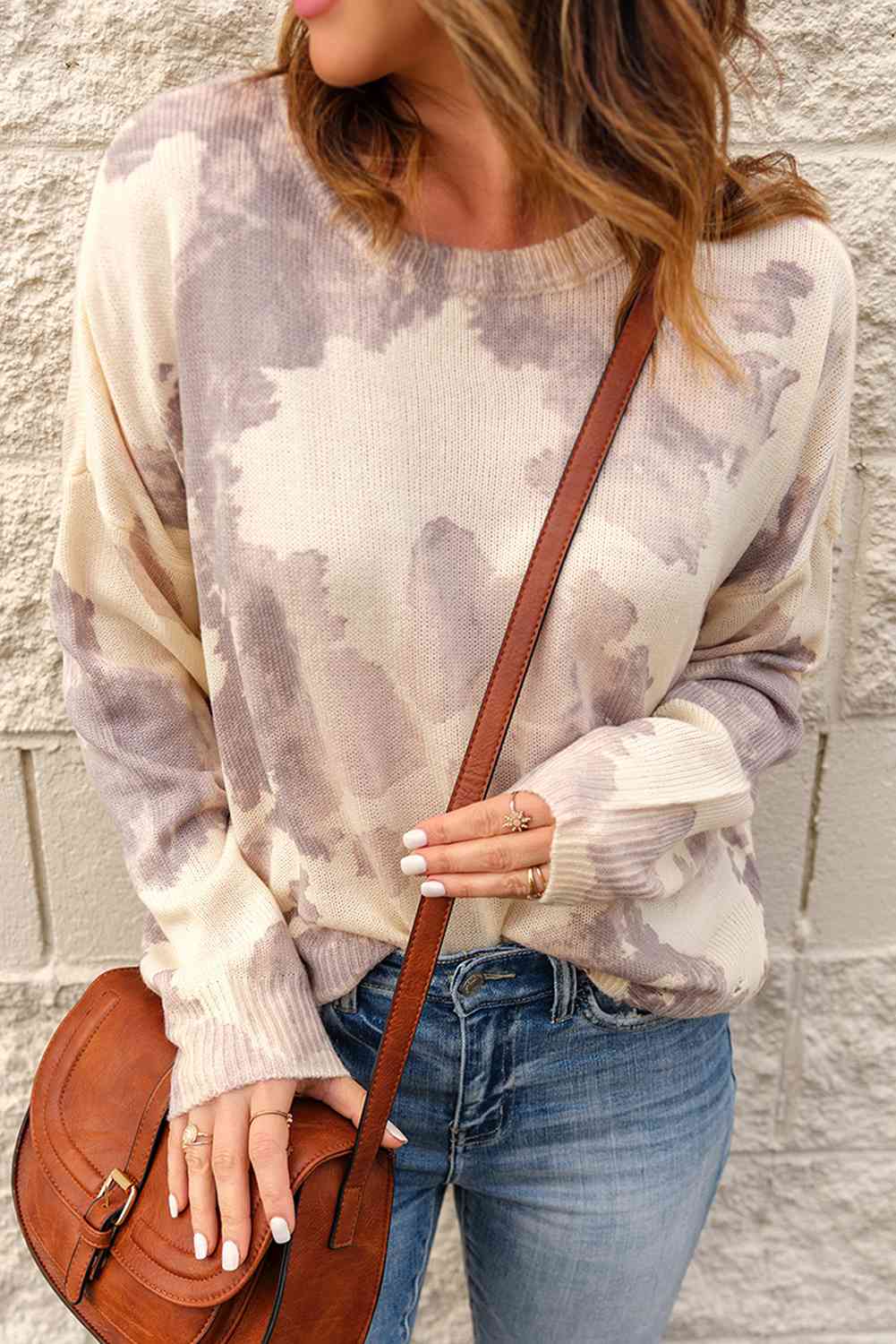 Tie-Dye Distressed Round Neck Sweater - Scarlett's Riverside Boutique 