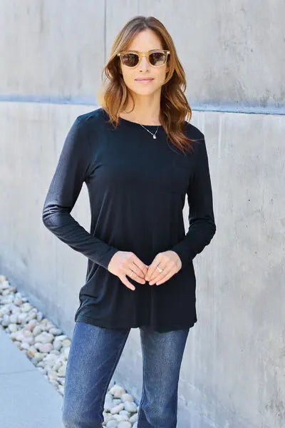 Basic Bae Full Size Round Neck Long Sleeve Top - Scarlett's Riverside Boutique 