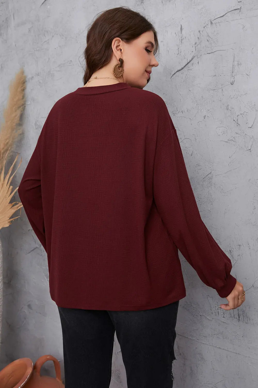 Melo Apparel Plus Size V-Neck Dropped Shoulder Blouse - Scarlett's Riverside Boutique 