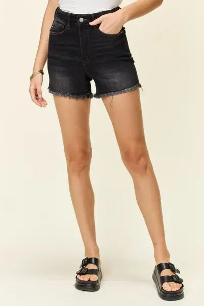 Judy Blue Full Size Tummy Control Fray Hem Shorts - Scarlett's Riverside Boutique 