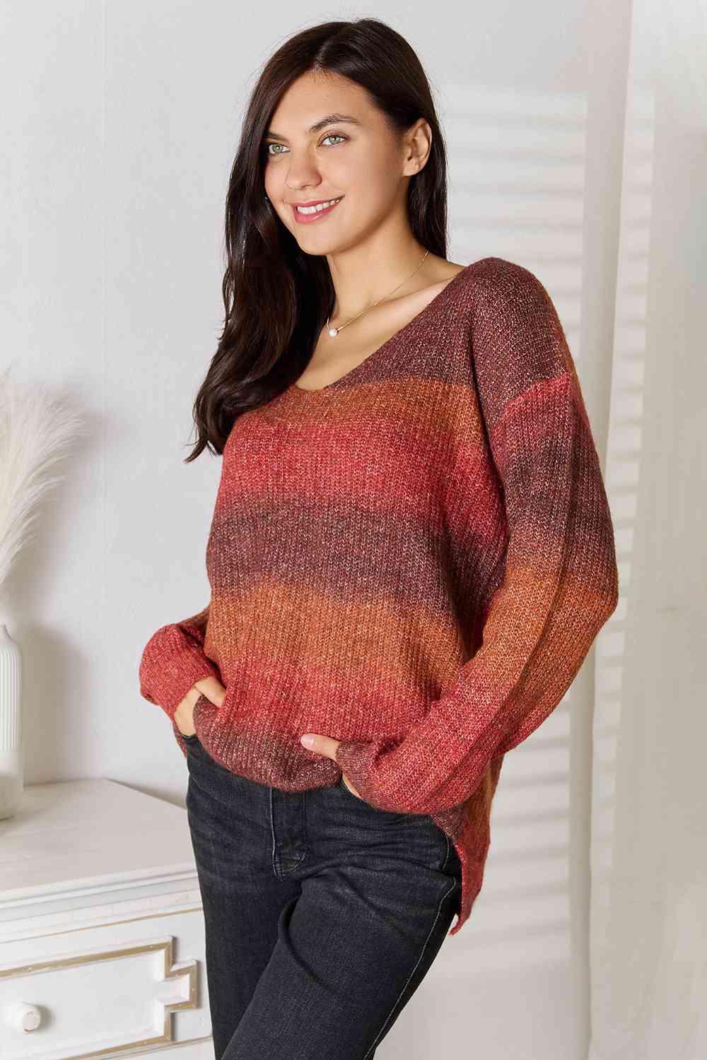 Gradient V-Neck Sweater - Scarlett's Riverside Boutique 