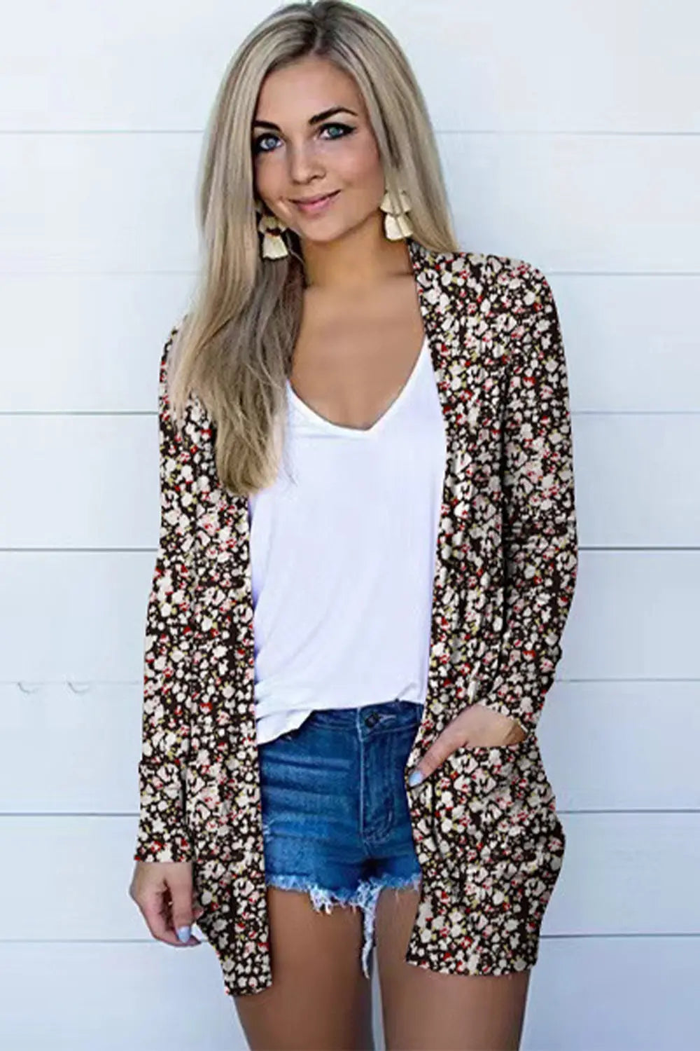 Printed Long Sleeve Cardigan - Scarlett's Riverside Boutique 