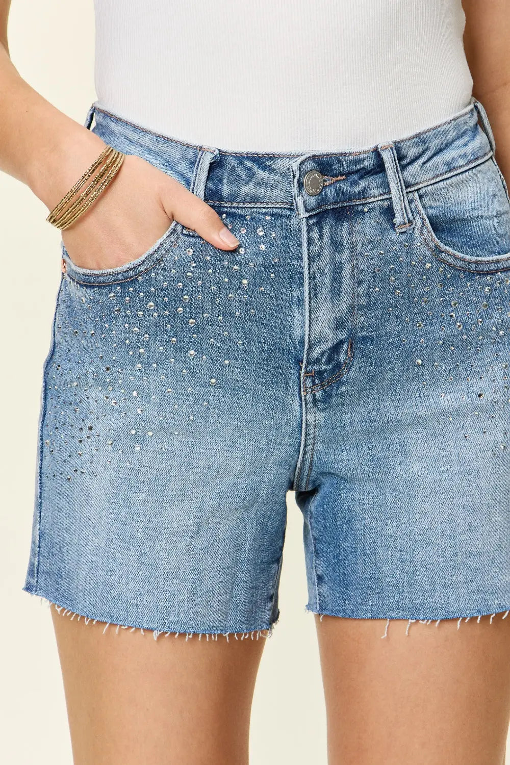 Judy Blue Full Size High Waist Rhinestone Decor Denim Shorts - Scarlett's Riverside Boutique