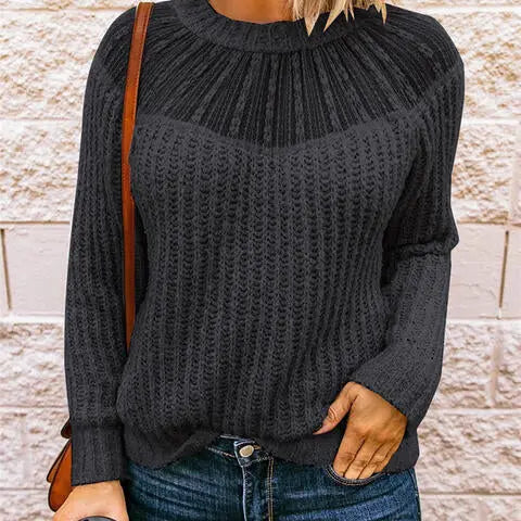 Round Neck Rib-Knit Sweater - Scarlett's Riverside Boutique 