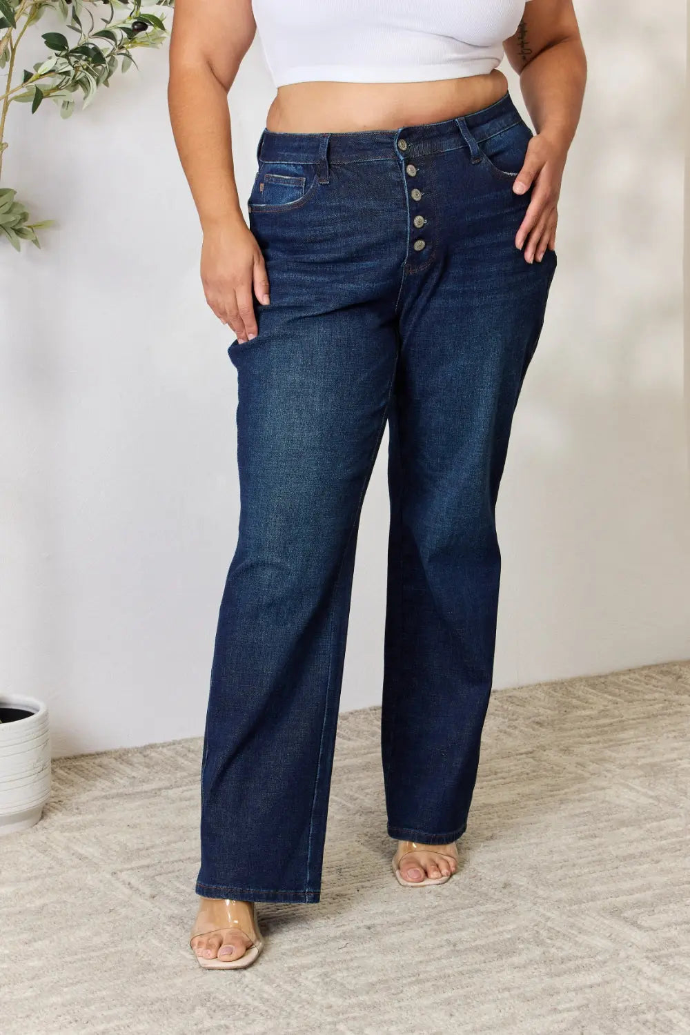 Judy Blue Full Size Button-Fly Straight Jeans - Scarlett's Riverside Boutique