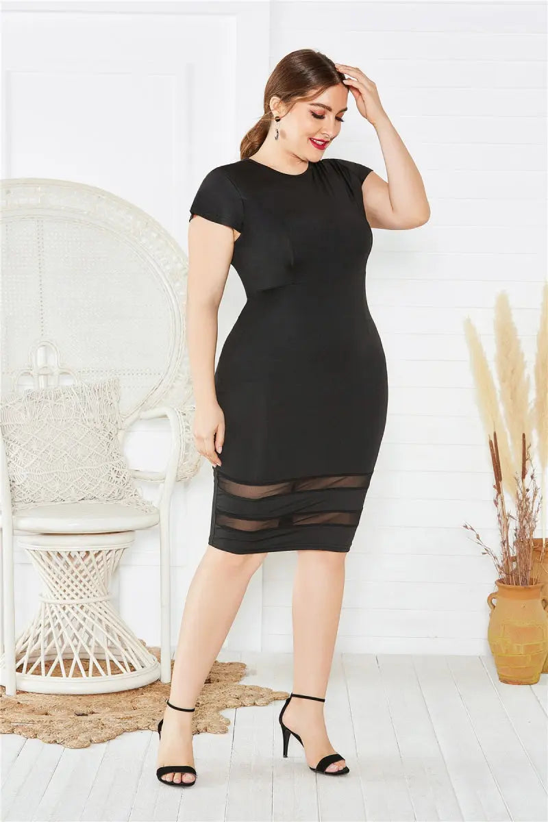 Plus Size Mesh Detail Midi Dress - Scarlett's Riverside Boutique 