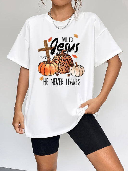 Round Neck Short Sleeve Fall Season Graphic T-Shirt - Scarlett's Riverside Boutique 