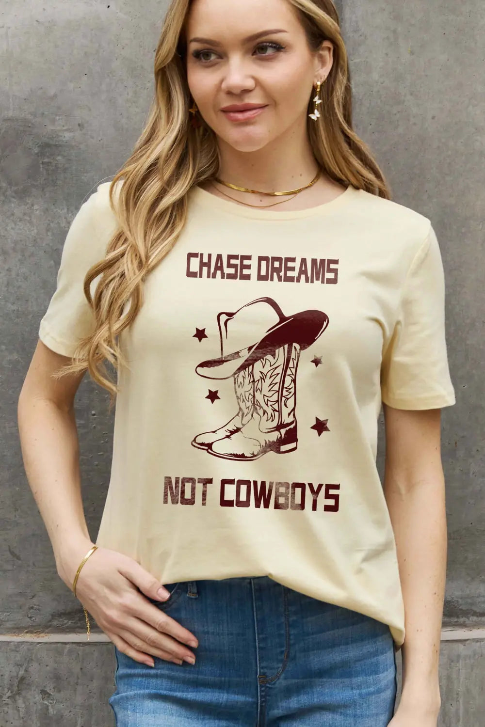 Simply Love Simply Love Full Size CHASE DREAMS NOT COWBOYS Graphic Cotton Tee - Scarlett's Riverside Boutique 