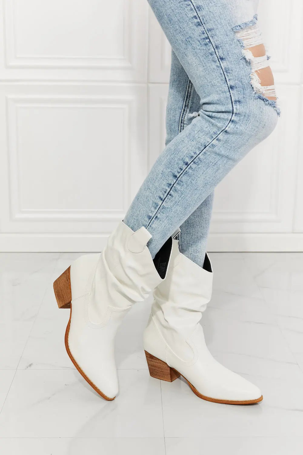 MMShoes Better in Texas Scrunch Cowboy Boots in White - Scarlett's Riverside Boutique 