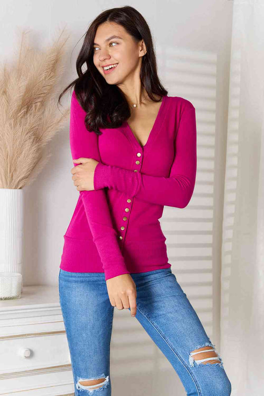 Zenana Full Size V-Neck Long Sleeve Cardigan - Scarlett's Riverside Boutique 