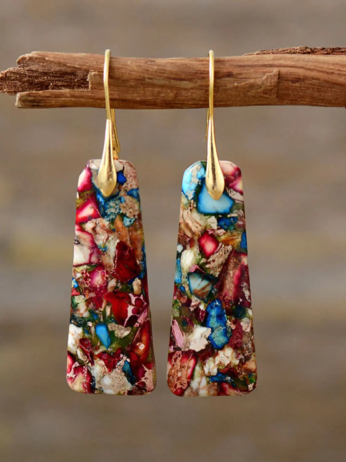 Geometrical Shape Imperial Jasper Dangle Earrings - Scarlett's Riverside Boutique 