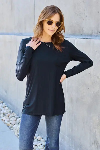 Basic Bae Full Size Round Neck Long Sleeve Top - Scarlett's Riverside Boutique 