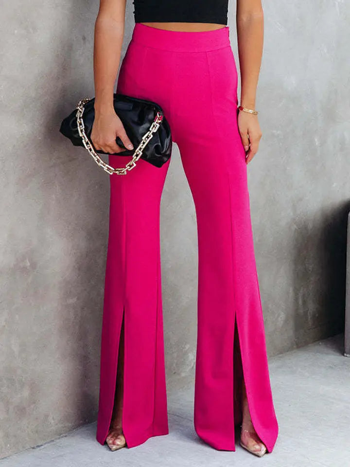 Front Slit Flare Leg Pants - Scarlett's Riverside Boutique 