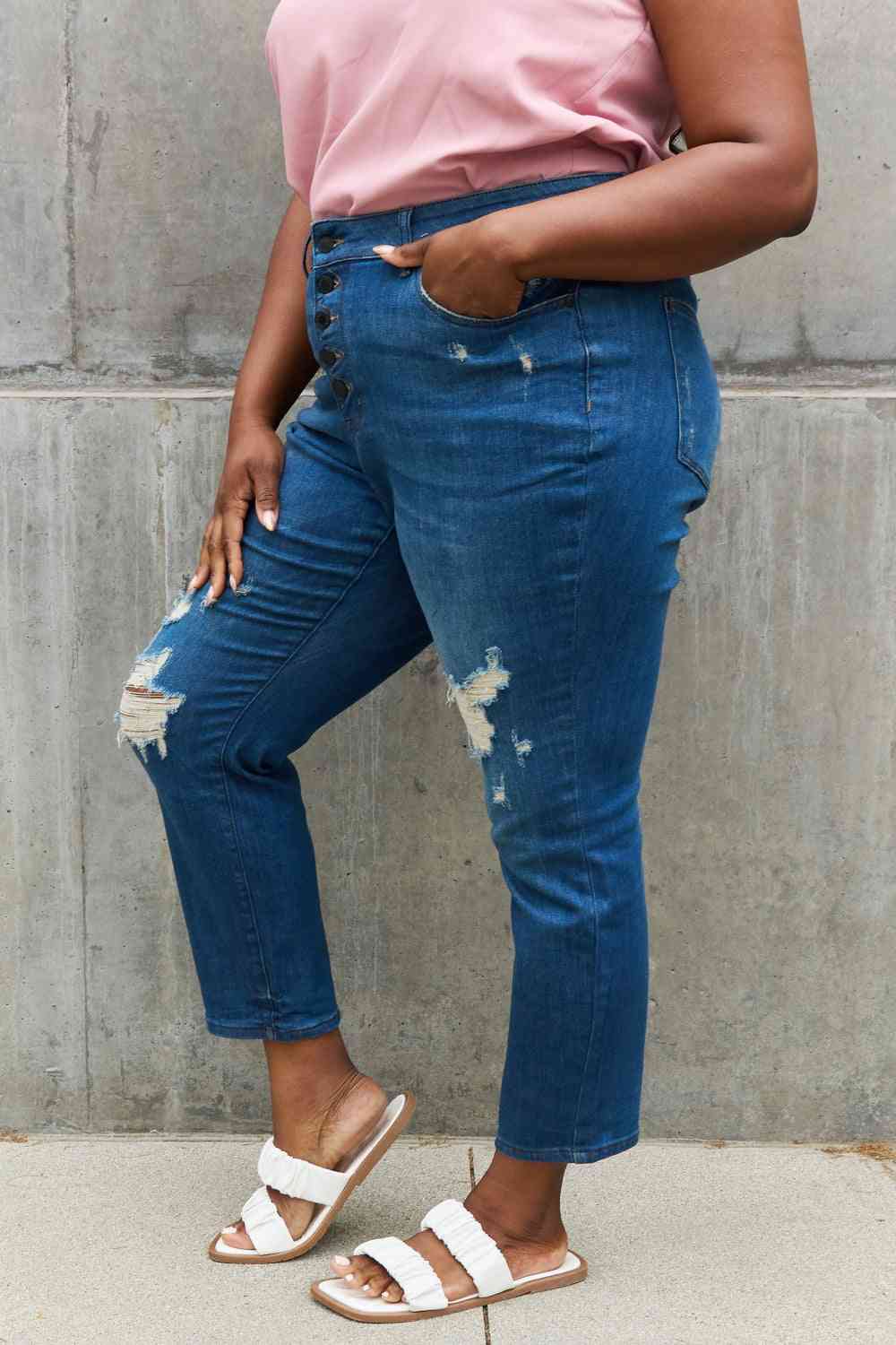 Judy Blue Melanie Full Size High Waisted Distressed Boyfriend Jeans - Scarlett's Riverside Boutique 