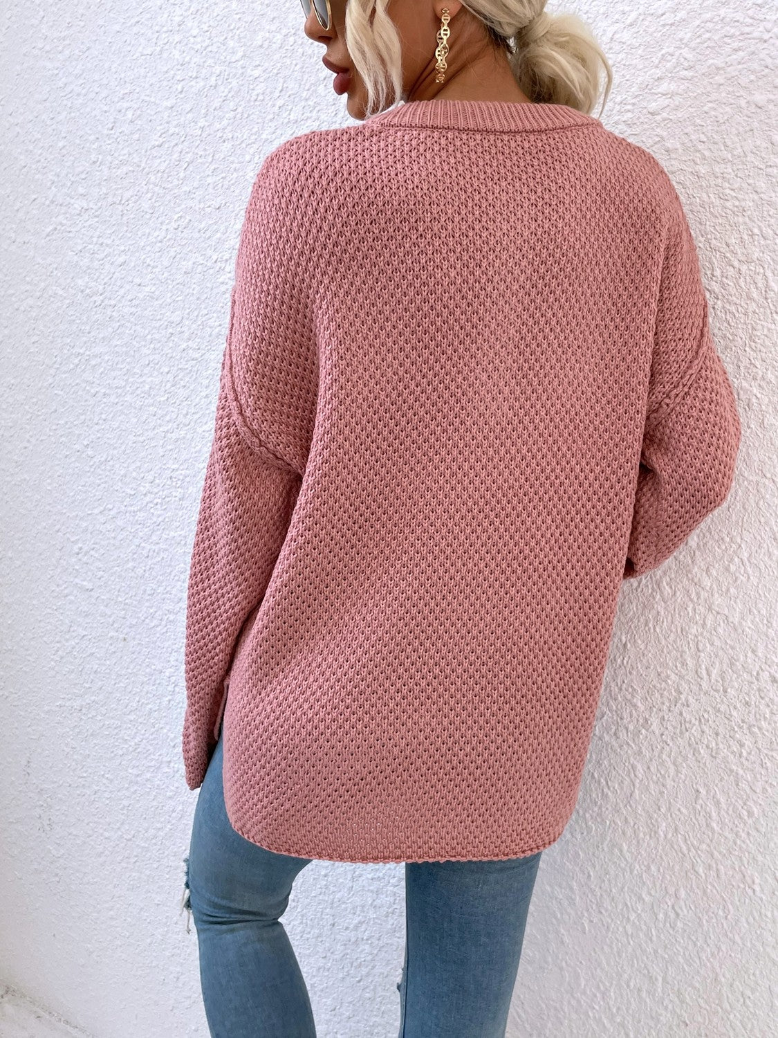 Quarter-Button Slit Sweater - Scarlett's Riverside Boutique 