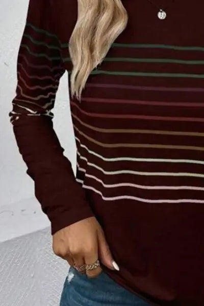 Striped Round Neck Long Sleeve T-Shirt - Scarlett's Riverside Boutique 