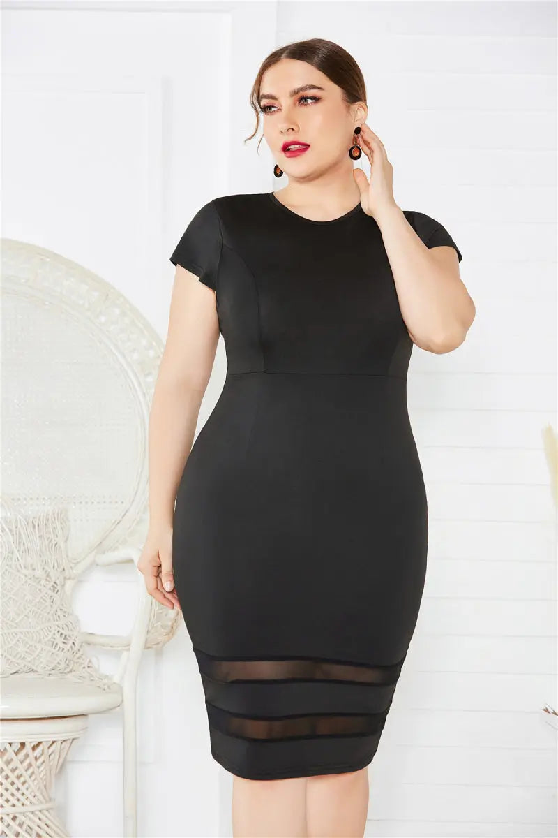 Plus Size Mesh Detail Midi Dress - Scarlett's Riverside Boutique 