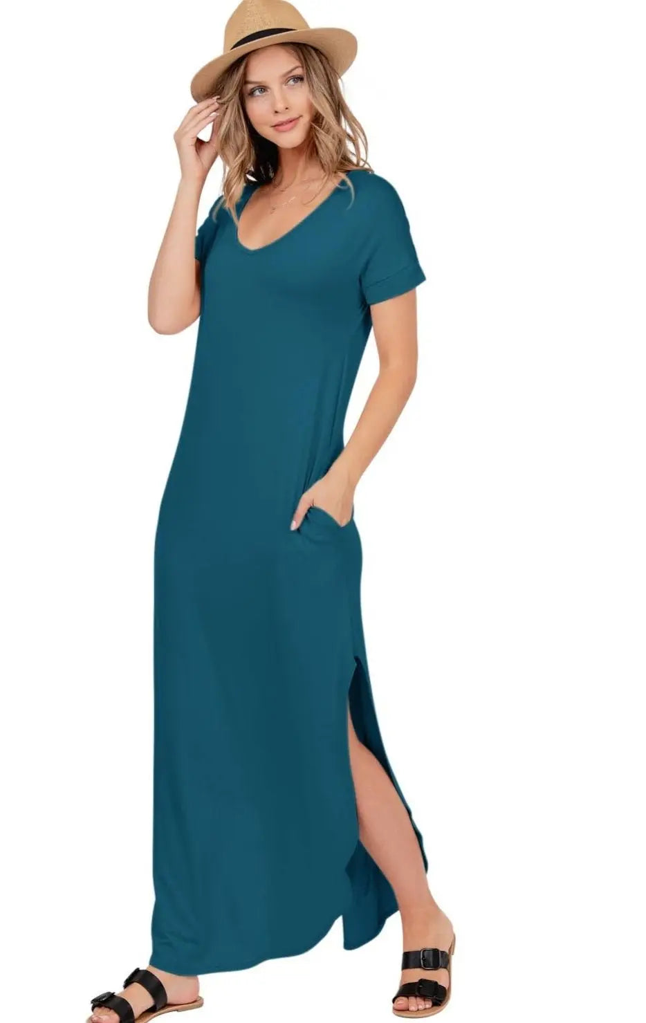 Teal Maxi Dress with Pockets - Scarlett's Riverside Boutique 