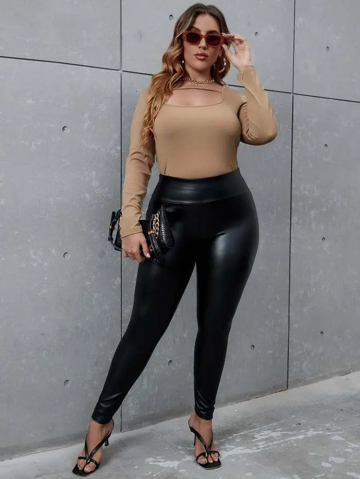 Faux Leather Skinny Butt Lifting High Waist Leggings - Scarlett's Riverside Boutique 