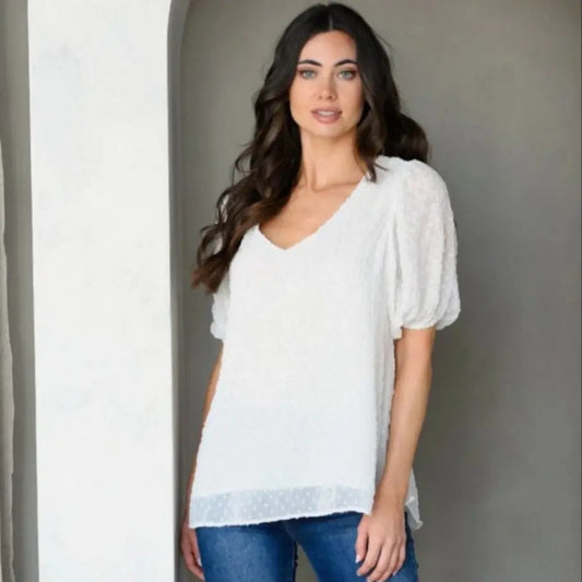 Swiss Dot White Blouse - Scarlett's Riverside Boutique 